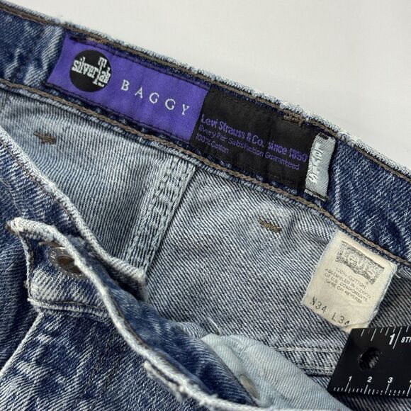 Levis Silvertab Baggy Jean Blue Wash Loose Skater USA 90s Y2K Purple Label 34x34 - Picture 4 of 9